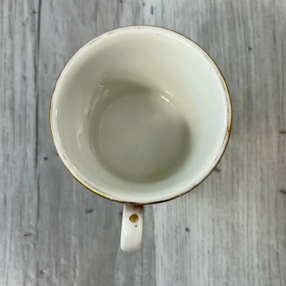 Vintage White Red Diner Style Gold Trim Shaving Mug Cup Decor